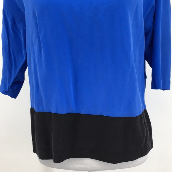 Robert Rodriguez Blouse Womens 0 Blue Black Hem Silk Pullover - Picture 3 of 12